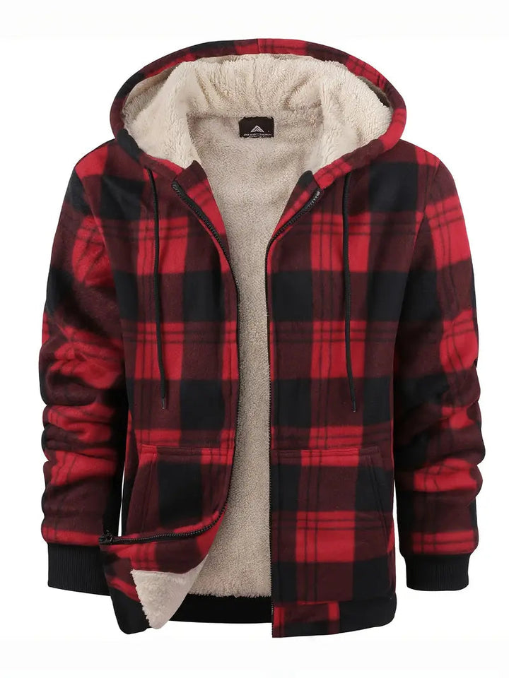 Carlo Giacca Uomo a Quadri – Jacket Invernale in Fleece con Interno Sherpa e Cappuccio