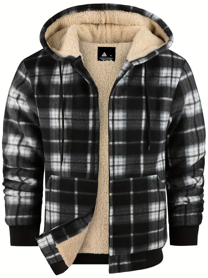 Carlo Giacca Uomo a Quadri – Jacket Invernale in Fleece con Interno Sherpa e Cappuccio