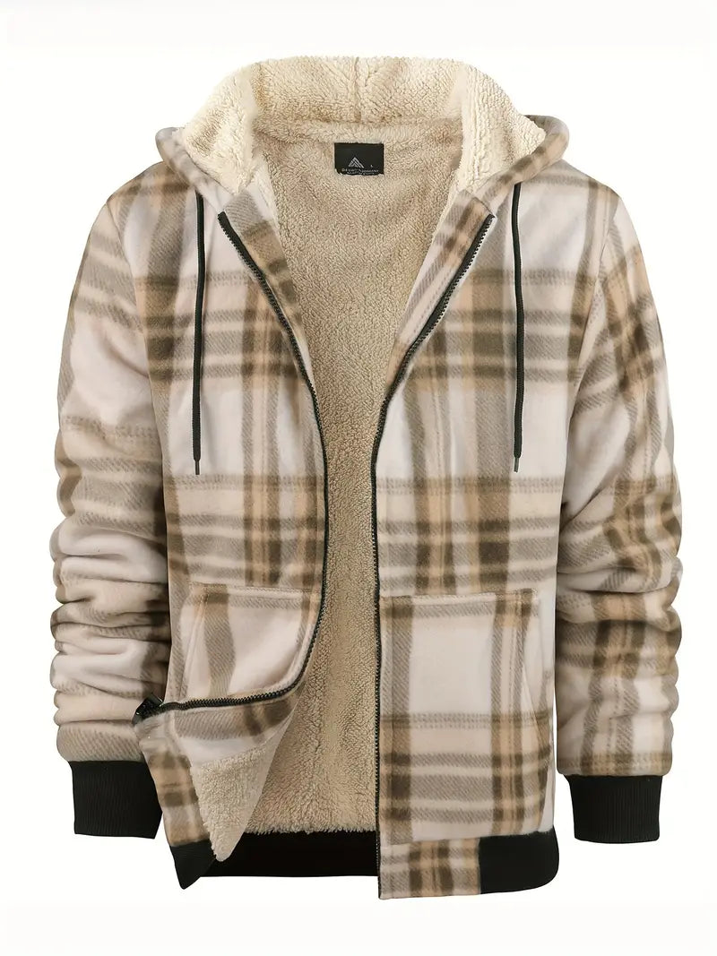 Carlo Giacca Uomo a Quadri – Jacket Invernale in Fleece con Interno Sherpa e Cappuccio