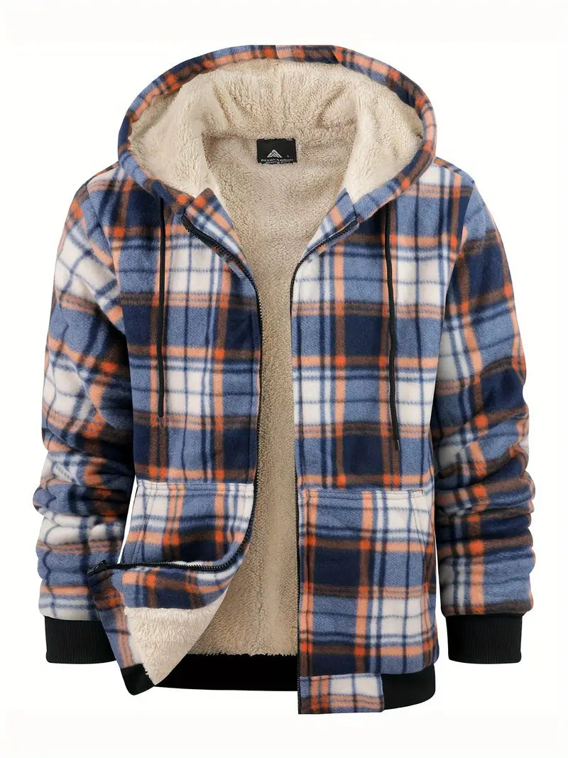 Carlo Giacca Uomo a Quadri – Jacket Invernale in Fleece con Interno Sherpa e Cappuccio