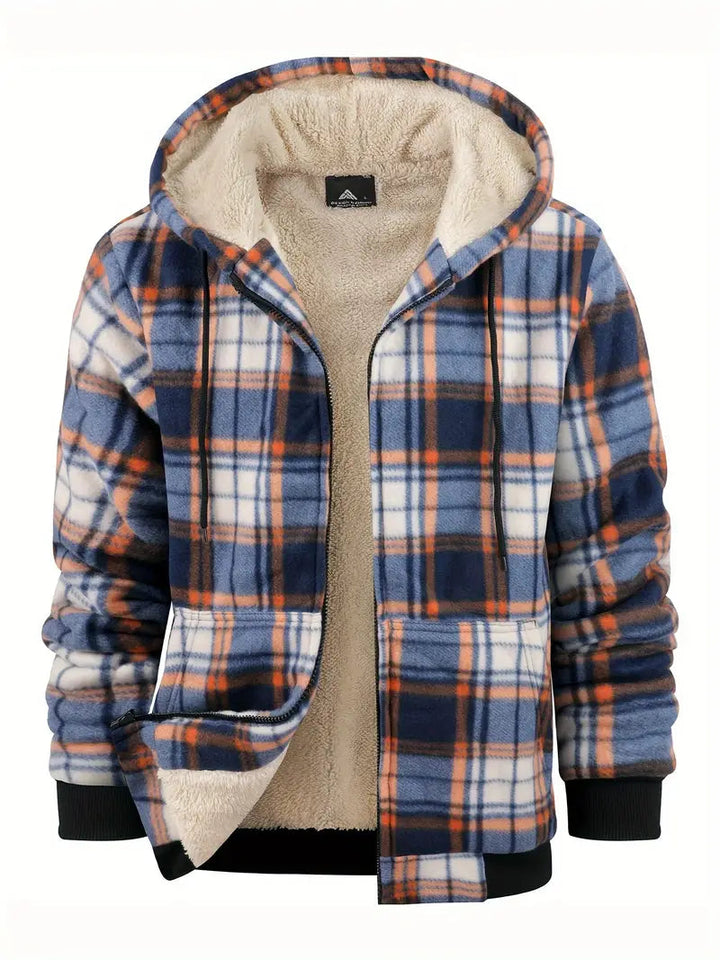 Carlo Giacca Uomo a Quadri – Jacket Invernale in Fleece con Interno Sherpa e Cappuccio