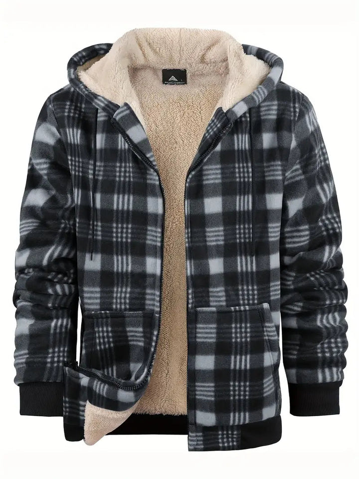 Carlo Giacca Uomo a Quadri – Jacket Invernale in Fleece con Interno Sherpa e Cappuccio