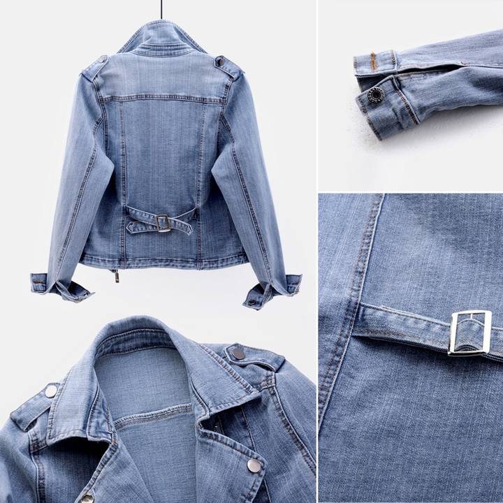 Jachetă din denim pentru femei cu mâneci lungi | Cu fermoar