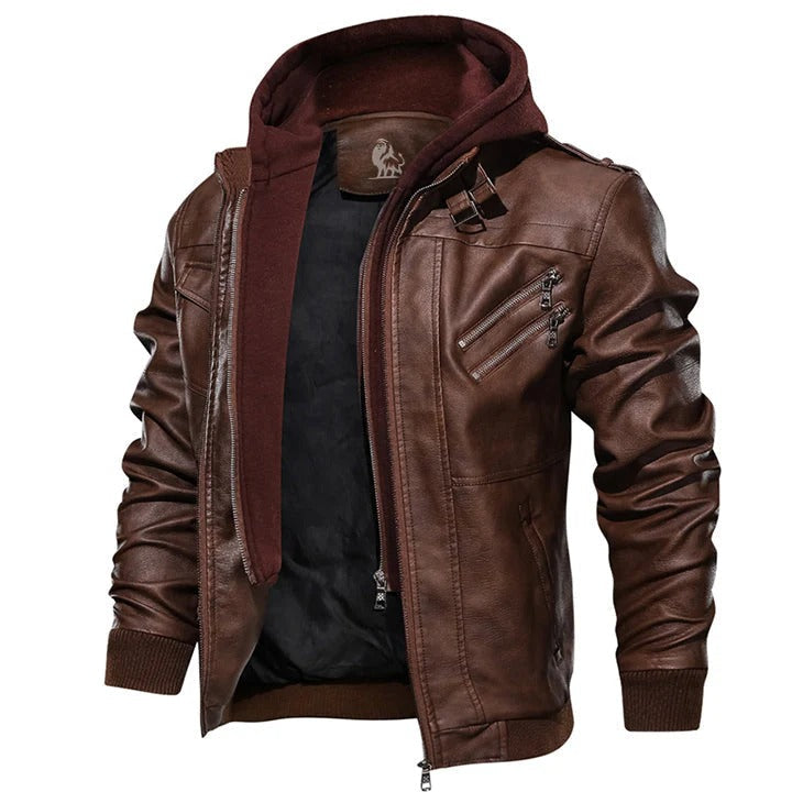 Ziv Giacca Uomo in Ecopelle con Cappuccio – Jacket Casual dal Look Deciso e Funzionale