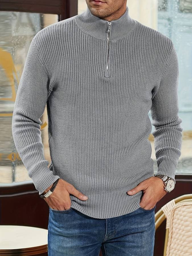 Zayvion Maglione Uomo a Coste con Mezza Zip – Pullover Confortevole dalla Texture Moderna