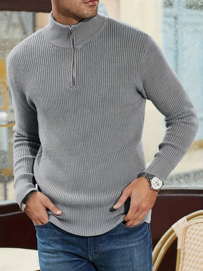 Zayvion Maglione Uomo a Coste con Mezza Zip – Pullover Confortevole dalla Texture Moderna