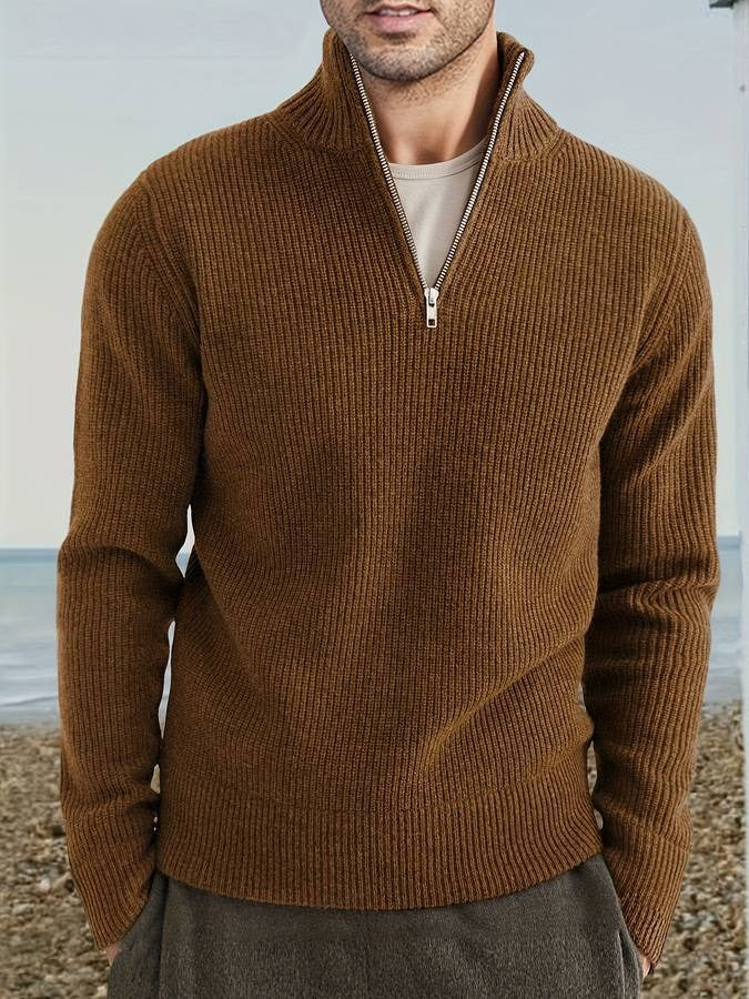 Zayvion Maglione Uomo a Coste con Mezza Zip – Pullover Confortevole dalla Texture Moderna