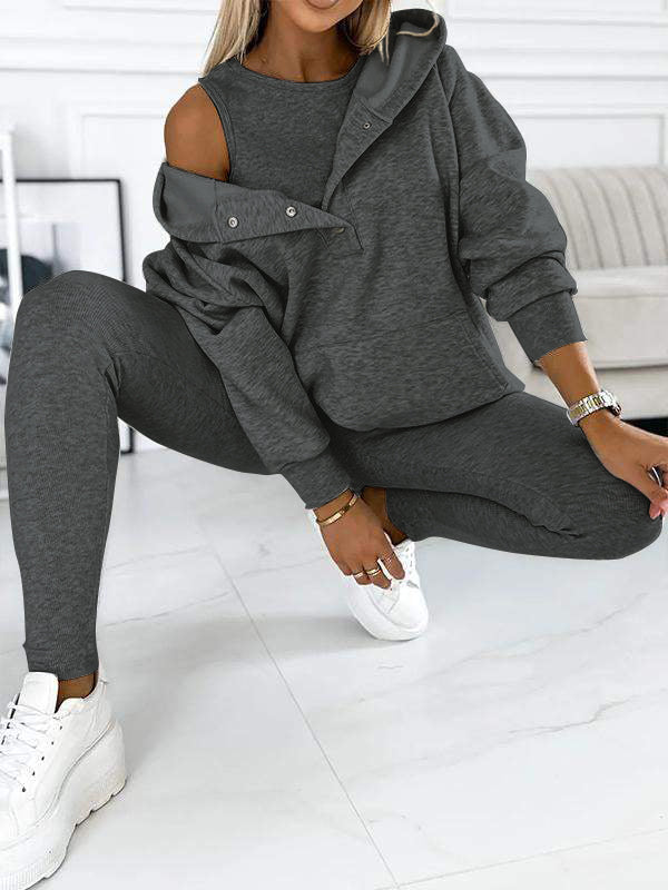Miles Set Loungewear Donna – Tuta Due Pezzi in Cotone con Hoodie e Leggings Aderenti