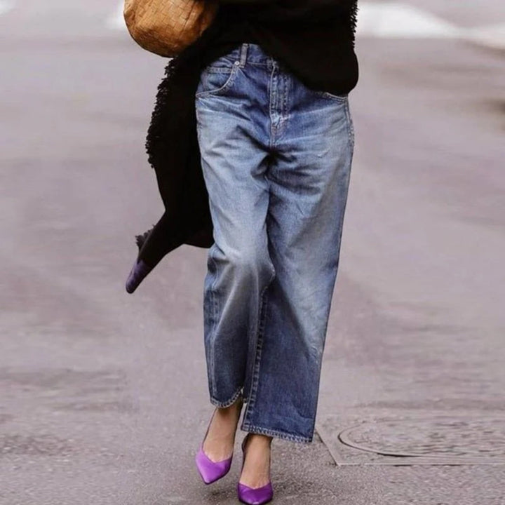 Jeans A Gamba Larga Eleganti Per Donna | Vita Alta
