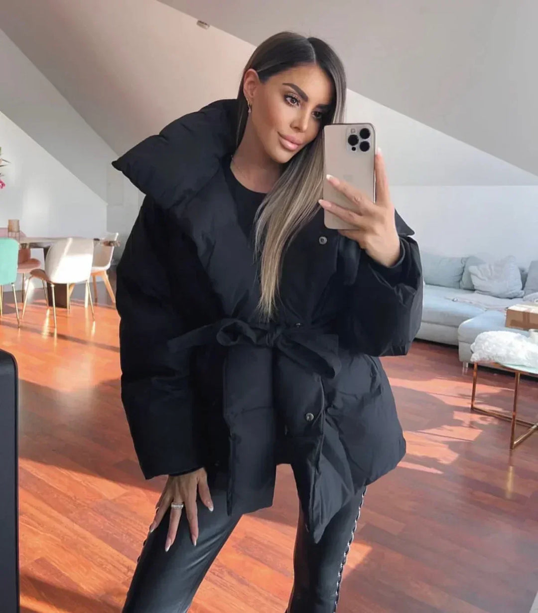 Bia Giacca Trapuntata Donna – Cappotto Elegante con Collo Oversize e Cintura