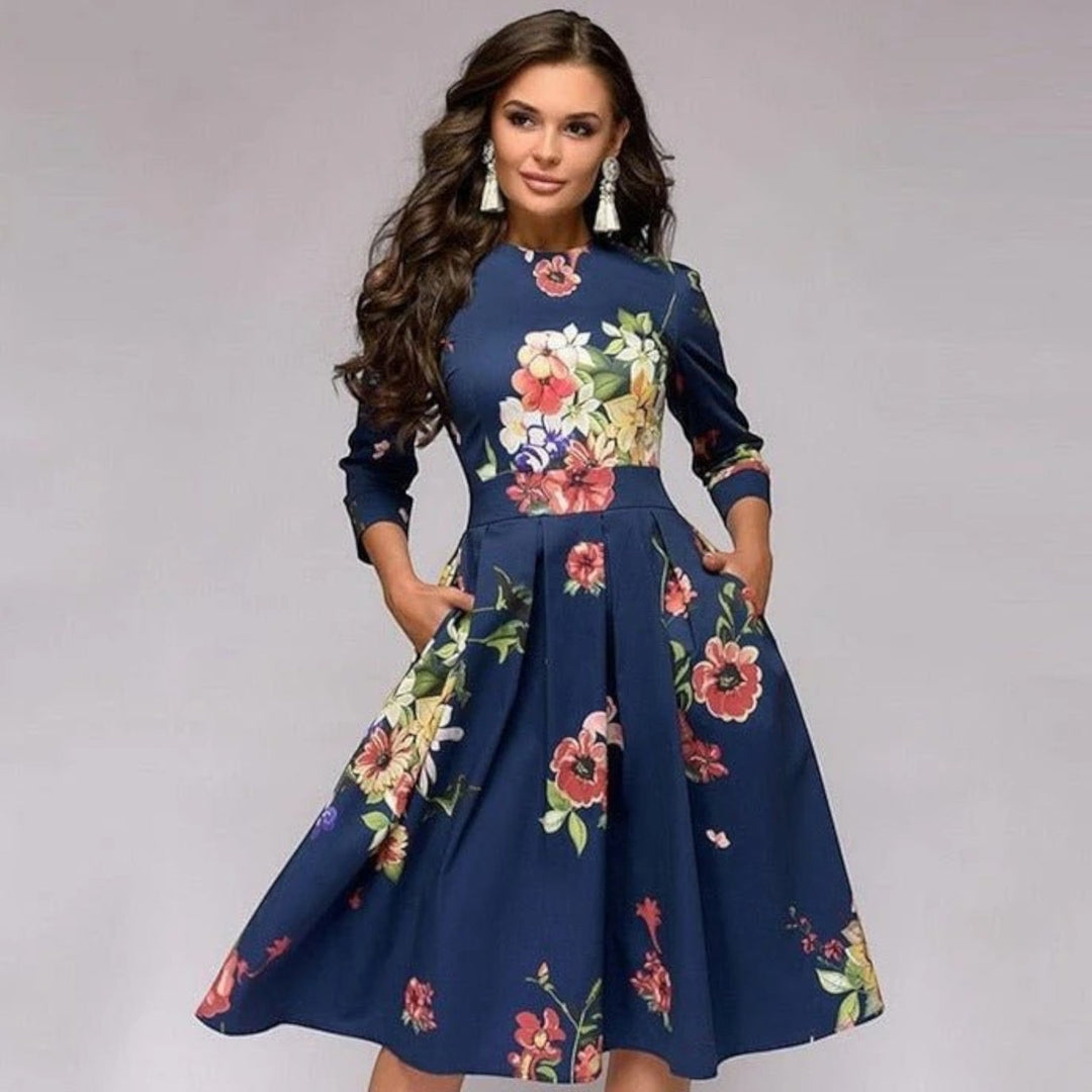 Abito Floreale Con Scollo Rotondo Per Donna | Midi