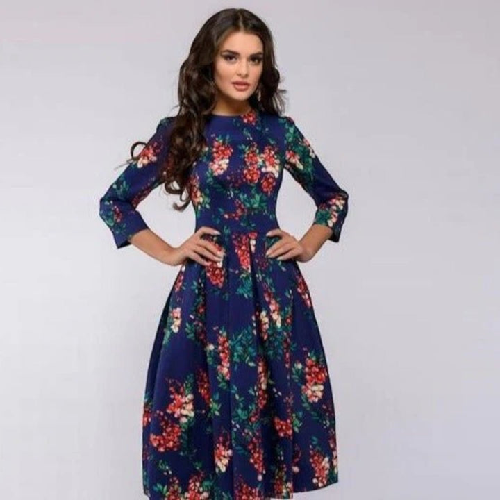 Abito Floreale Con Scollo Rotondo Per Donna | Midi