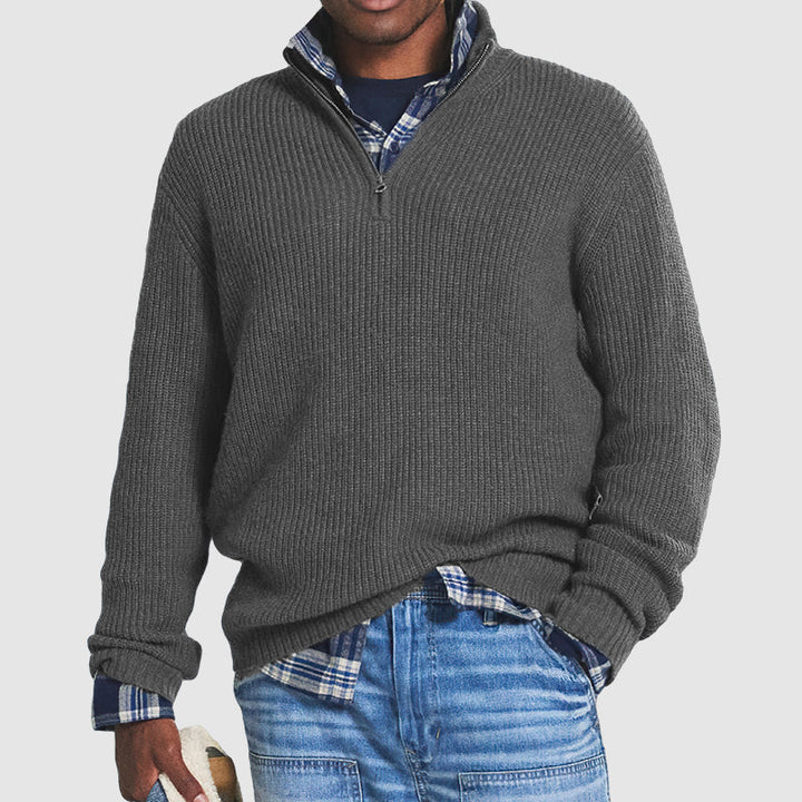 Luca Maglione in Maglia con Mezza Zip da Uomo – Pullover a Coste con Collo Alto