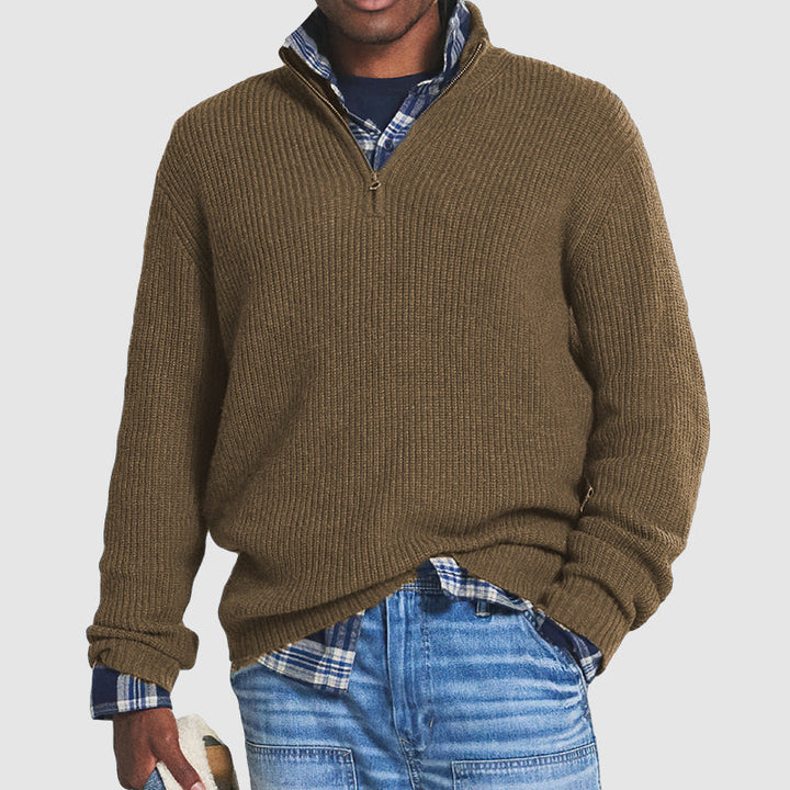 Luca Maglione in Maglia con Mezza Zip da Uomo – Pullover a Coste con Collo Alto