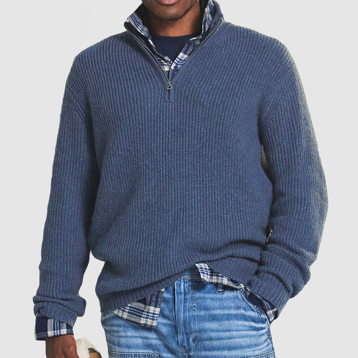 Luca Maglione in Maglia con Mezza Zip da Uomo – Pullover a Coste con Collo Alto