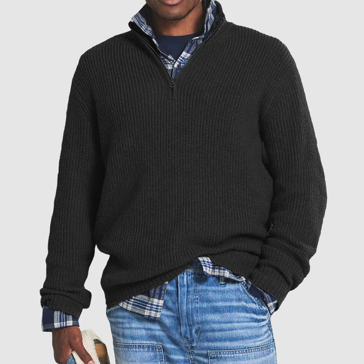 Luca Maglione in Maglia con Mezza Zip da Uomo – Pullover a Coste con Collo Alto