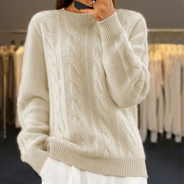 Sofia Maglione a Trecce da Donna – Maglia Oversize in Misto Lana con Motivo Classico