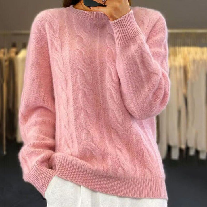 Sofia Maglione a Trecce da Donna – Maglia Oversize in Misto Lana con Motivo Classico