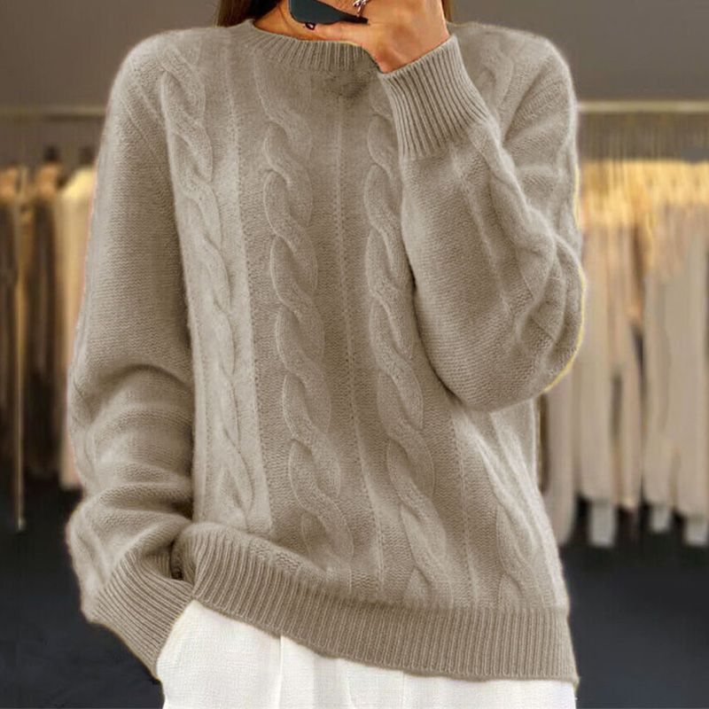 Sofia Maglione a Trecce da Donna – Maglia Oversize in Misto Lana con Motivo Classico