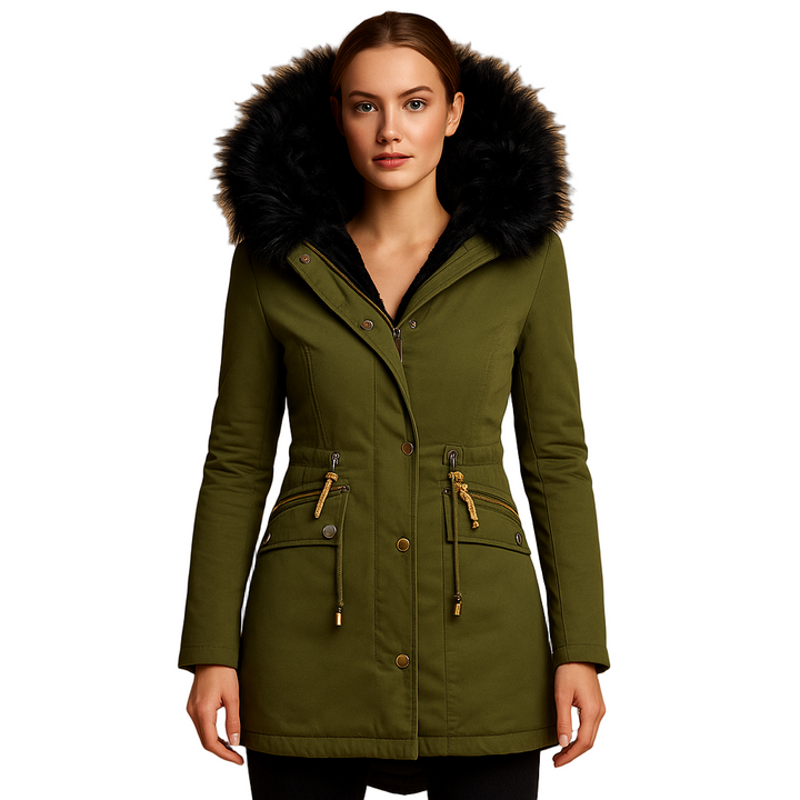 Paula Giacca Invernale Donna – Cappotto Elegante con Collo in Eco Pelliccia e Vita Regolabile