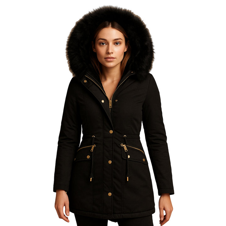 Paula Giacca Invernale Donna – Cappotto Elegante con Collo in Eco Pelliccia e Vita Regolabile