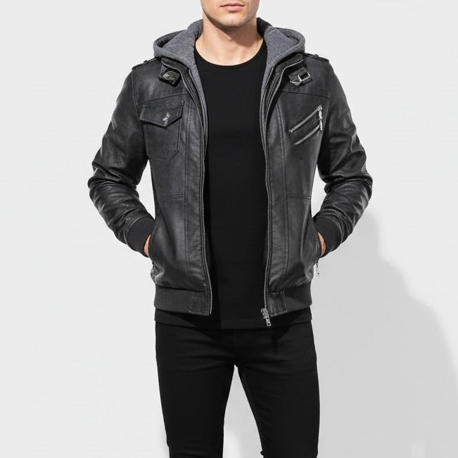 Ziv Giacca Uomo in Ecopelle con Cappuccio – Jacket Casual dal Look Deciso e Funzionale