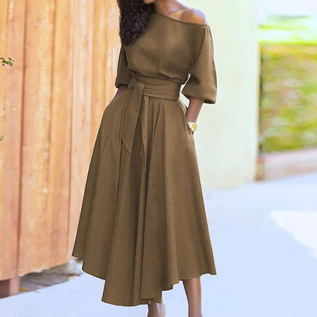 Abito A Spalle Scoperte Con Cintura Annodata Per Donna | Midi