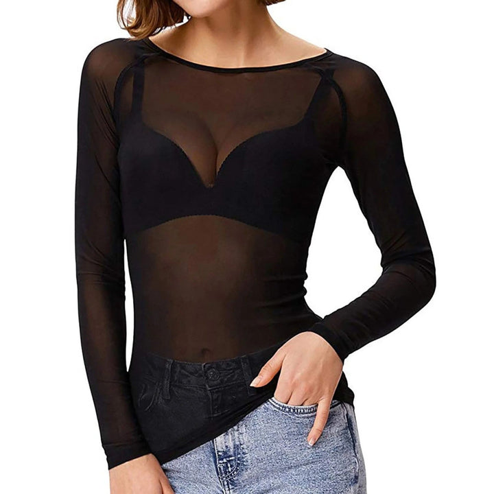 Top A Rete Trasparente Da Donna | Maniche Lunghe