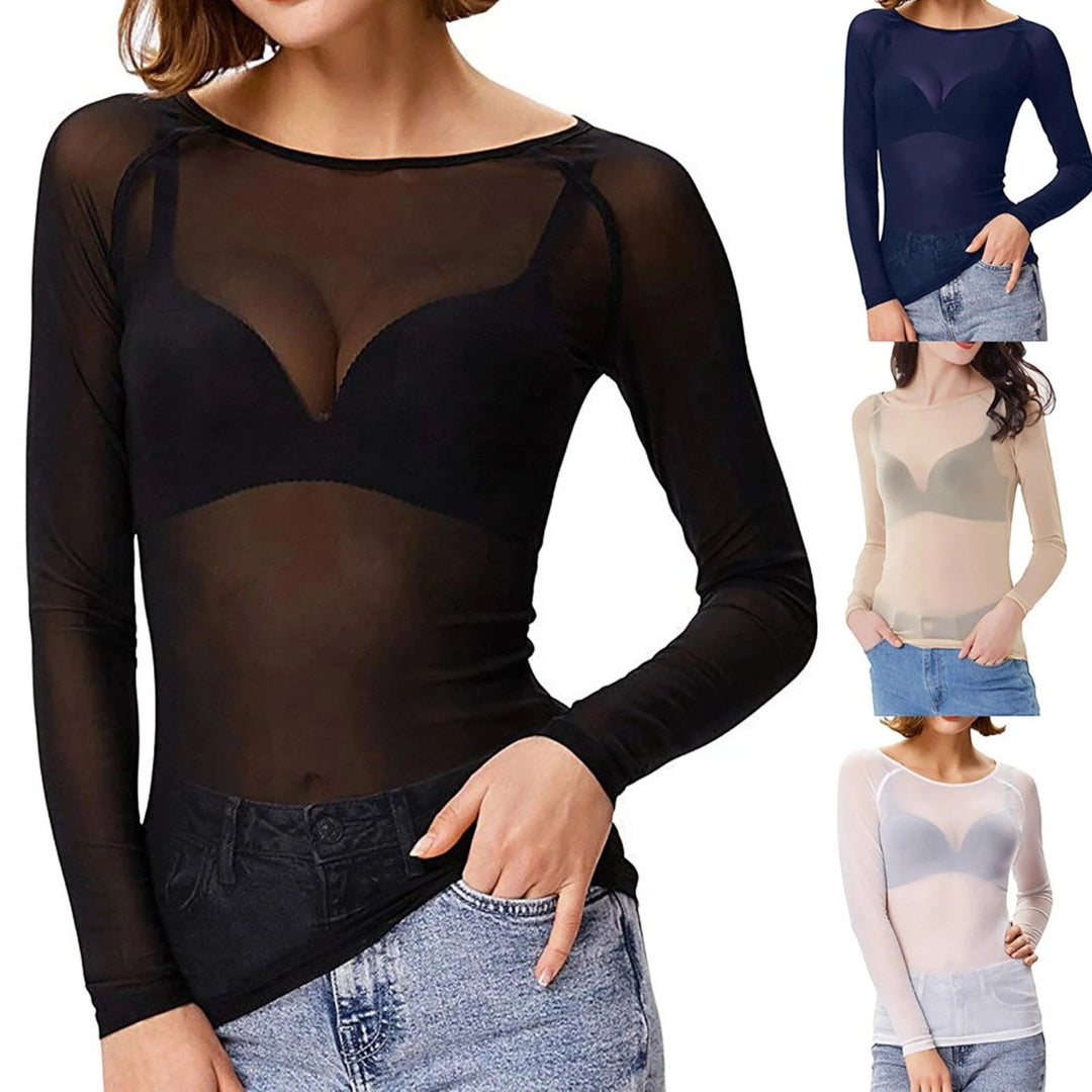 Top A Rete Trasparente Da Donna | Maniche Lunghe
